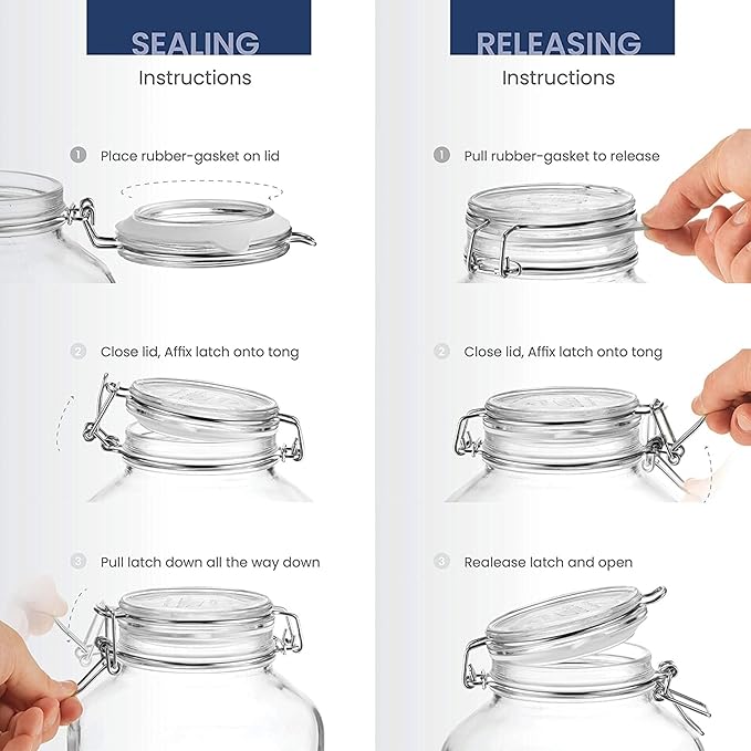 Bormioli Rocco Clear Glass Storage Jars: Airtight Hinged Lid With Leak Proof Gasket, Wide Mouth Canister Kitchen Food Container - For Zero Waste Air Tight Preserving Jam, Spices, Coffee, Sugar & Herbs