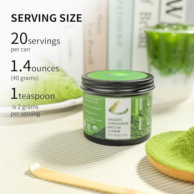 Organic ceremonial grade matcha powder for matcha latte preparation First Harvest 1.41oz(40g) tin 100% Pure Premium Unsweetened Matcha Morning energy boost for Iced matcha drinks Smoothie additive Baking ingredient