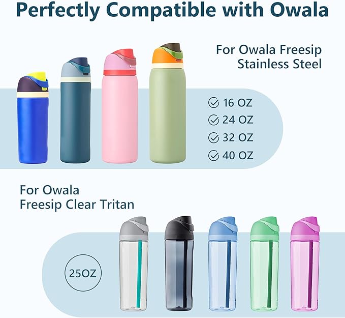 2 IN 1 Replacement Lid for Owala Water Bottle, Compatible with Owala Cup 16oz 24oz 32oz 40oz, One Button Water Bottle Top Lid Replacement Accessory and Straws, Leakproof, BPA-Free, Twilight Blue
