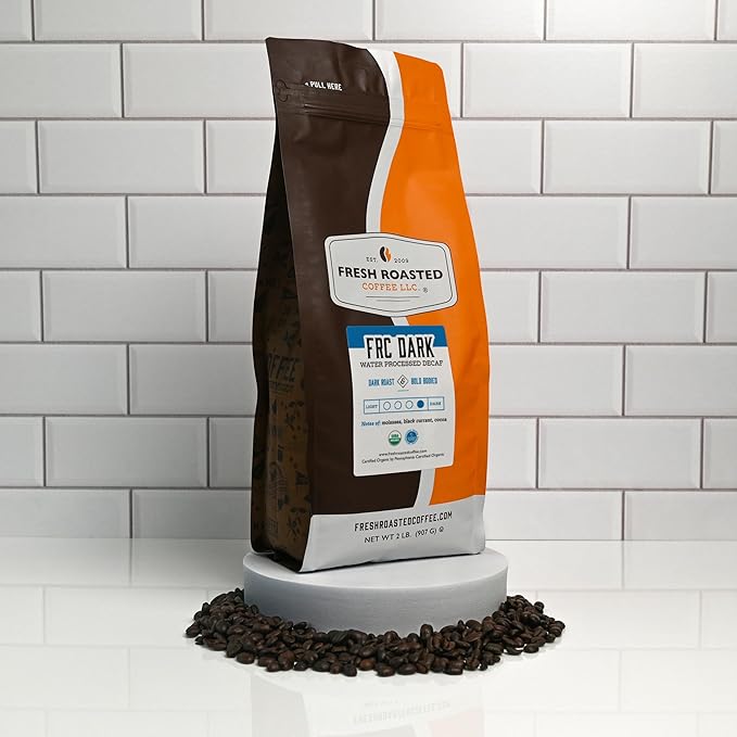 Fresh Roasted Coffee, Organic FRC Dark Water-Processed Decaf | USDA Organic, Kosher | Dark Roast 2 lb (32 oz) Whole Bean