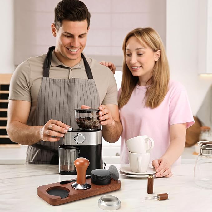 Ferrochef 7 Pcs Espresso Accessories Kit, 51 mm Coffee Tamper Set Espresso Machine Accessories Coffee Tamper Wdt Tool Dosing Funnel Puck Screen Brush Tamping Station for 51 mm Barista Tools