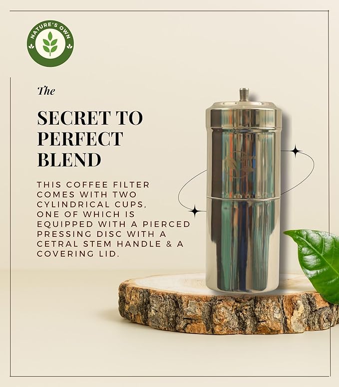 Nature's Own South Indian Phin Filter Coffee Maker Stainless Steel, 3-4 Cup Madras Coffee Maker, Permanent Brew Kaapi Drip Decoction Maker Dripper Pour Over Coffee Makers for Home & Kitchen- 250ml