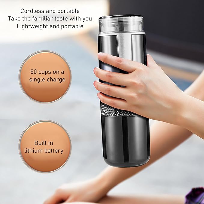 Luocute Portable Coffee Maker, Handheld Espresso Machine with 1200mAh Battery and Type C Cable, Compatible with Capsules and Ground Coffee, for Travel Camping Hiking