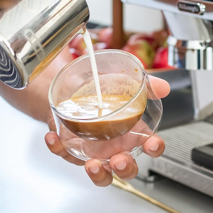 KRUVE IMAGINE Coffee Cups - Handcrafted Double-Wall Glass Cups (Set of 2, 6.5oz/200ml) - Perfect for Latte Art & Espresso - Durable Borosilicate Glass - Ideal Gift for Coffee Mugs Lovers - Cappuccino