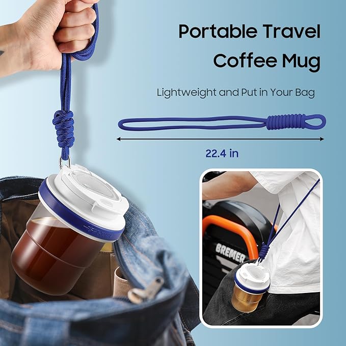 MHW-3BOMBER Cold Brew Coffee Maker Crossbody Portable 18oz - Iced Coffee Mug Tea Brewer Pitcher with Filter - Travel Coffee Tumbler for Gifts Car Office Gym, Blue M5772BL-OS
