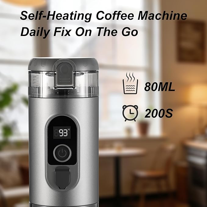Portable Electric Espresso Machine Travel Coffee Maker 20 bar Mini Espresso Self-Heating Car Coffee Maker Compatible with Ground Coffee & NS Capsule for Camping RV Hiking Offic, Gray
