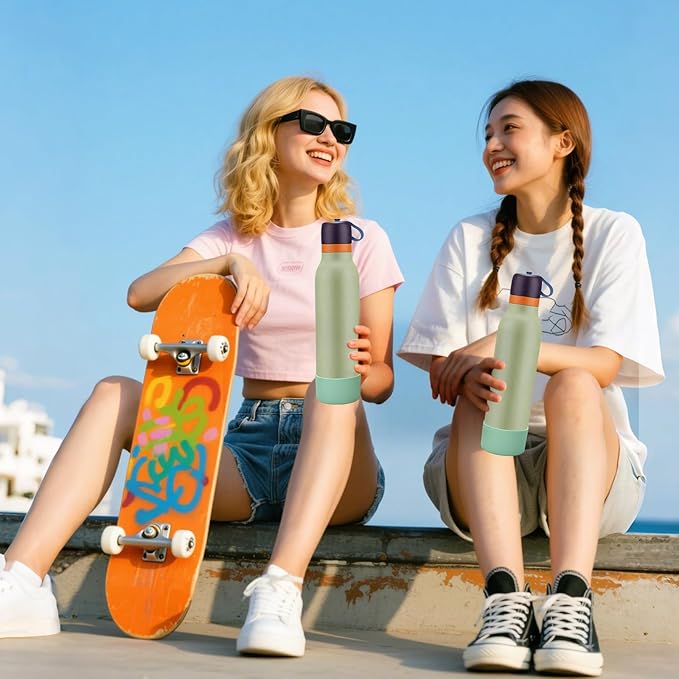 Mity rain 2PCS Silicone Boot for Owala FreeSip Twist Water Bottle, Anti-Slip, Noise-Reducing,Prevents Scratches(24oz Green)