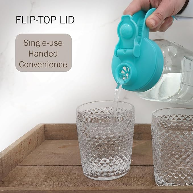 Mason Jar Pitcher - Airtight & Leakproof Glass Pitcher with Lid, Perfect for Breastmilk, Cold Brew Coffee, Sun Tea, Water & Drinks, 2 Quart (64 oz) Wide Mouth Mason Jar with Pour Spout Lid - Teal