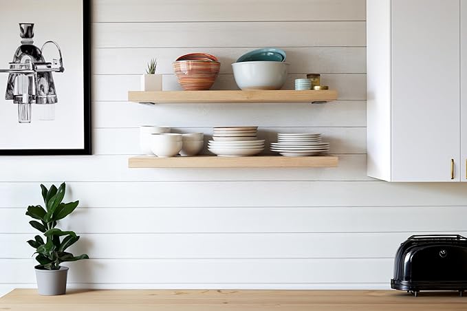 Urban Legacy Unfinished White Oak Deep Floating Shelves | Easy to Install Accent Modern Floating Shelves with Floating Shelf Brackets| Set of 2 (48" x 11" x 2")
