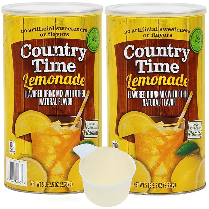 Powdered Lemonade Drink Mix- CountryTime Refreshing Lemonade Mix Powder Drink with Other Natural Flavor - Packaged in Resealable Canister with Easy Measure Scoop, 5lb Bucket, 2 Pack (Total 10.3lb)