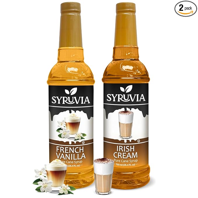 Syruvia Coffee Syrup Variety Pack - French Vanilla & Irish Cream- Gluten-Free, Kosher, 25.4 fl oz Bottles - Enhance Your Coffee Experience with Premium Flavoring Syrups