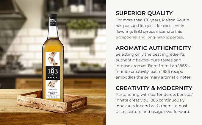 1883 Toasted Marshmallow Syrup for Drinks – Premium French Flavoring Syrup, 1 Liter Glass Bottle – Perfect for Coffee, Lattes, Hot Chocolate, and Desserts