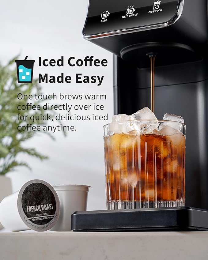 KIDISLE Single Serve Coffee Maker – Hot & Iced, K Cup & Ground Compatible, Reusable Pod Filter, 6–16oz Brew Sizes, 40oz Water Tank, Easy-to-Use, Black