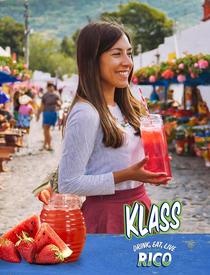 Klass Aguas Frescas, Powdered Drink Mix, 40 Singles Zero Sugar & Caffeine-Free Powder Packets, Water Drink Mix, Flavor: Strawberry Watermelon - 5 Calories Per Packet & Natural Flavors