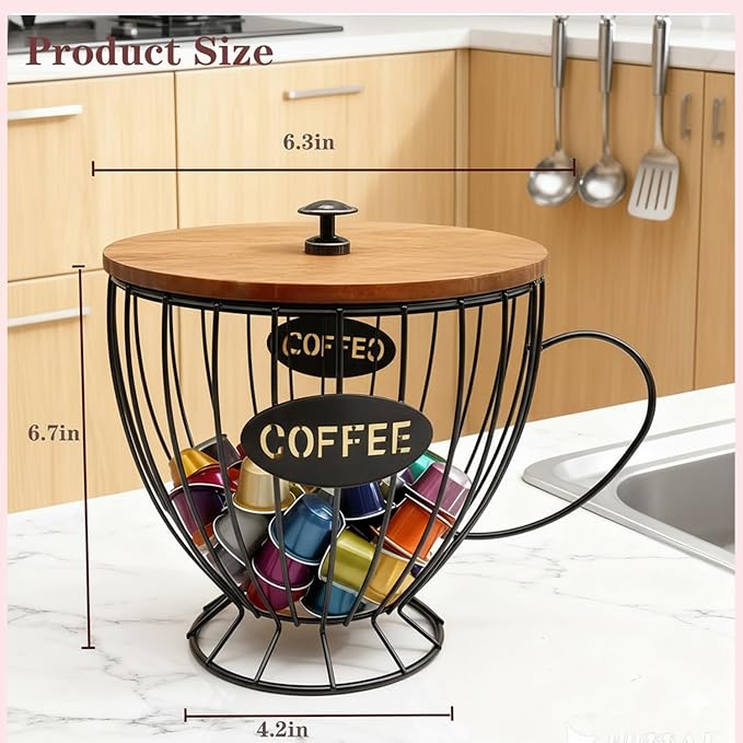 Coffee Pod Holder with Lid -Coffee Creamer Holder Large Capacity Holder for k Holder Organizer for Counter - Coffee Decor Station for Pods, Espresso, Capsules, Creamer, (Black-CC)