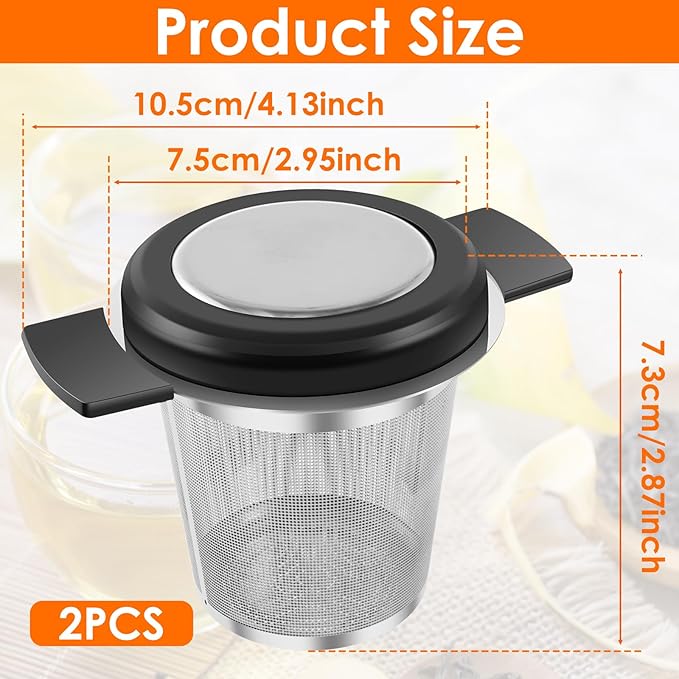 2 Pcs Tea Strainers for Loose Tea Stainless Steel Tea Steeper Large Capacity Tea Infuser Fine Mesh Tea Diffuser with Silicone Lid and Heat Proof Double Handles for Teapots Cups Mugs