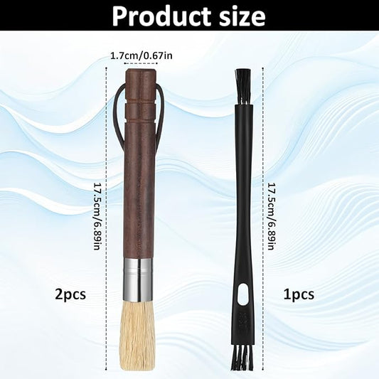 3 Pack Coffee Grinder Brush, Espresso Machine Brush with Wooden Handle and Natural Bristles, Coffee Grinder Cleaner Brushes for Home Kitchen Barista Espresso Machine