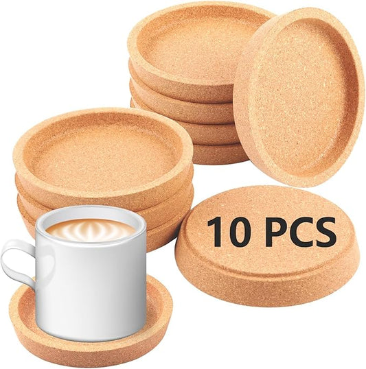 10 Pcs Cork Coasters with Lip,Protect Your Table from Beverage Leak-Proof Cork Cup Holder Bulk,Non-Slip, Heat-Resistant,Absorbent and Reusable Coasters for Drinks