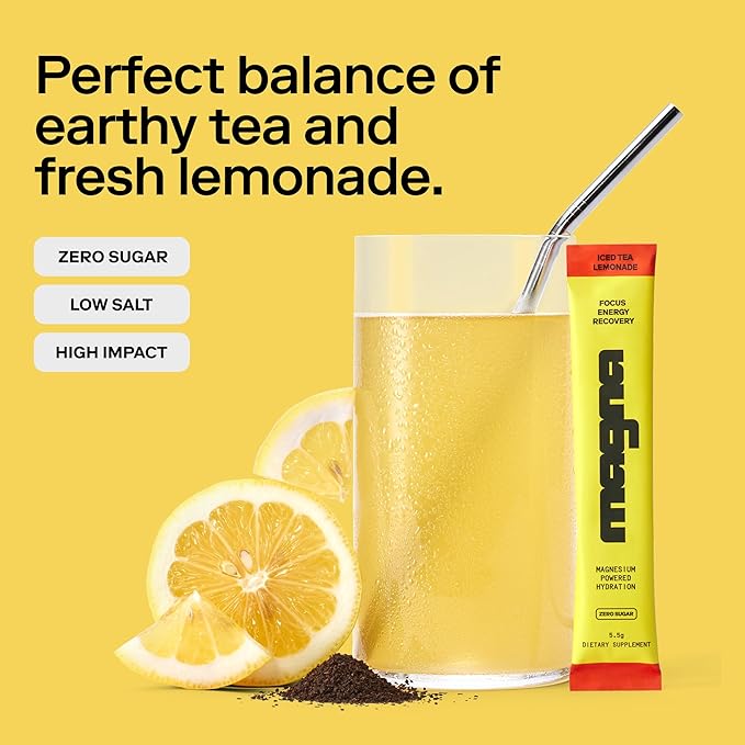 MAGNA Electrolytes Powder Drink Mix for Hydration, Energy & Focus Support with Magnesium L Threonate, Sodium, Potassium, Vitamin D, B6 & B12, Sugar Free, Tea Lemonade Flavor, 7 Servings