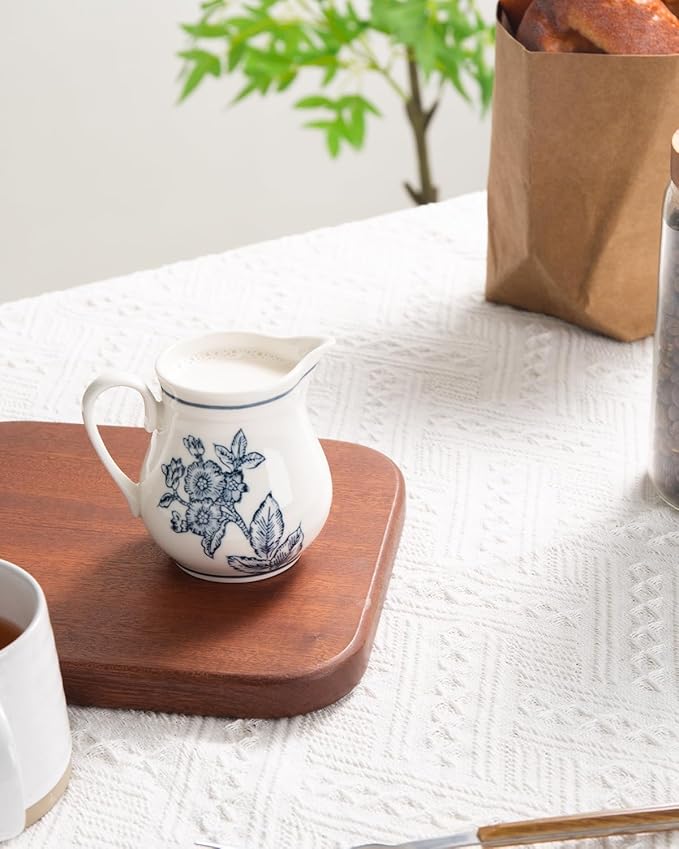 8Oz Creamer, Ceramic Milk Creamer Pitcher with Handle, Flowers and Branches