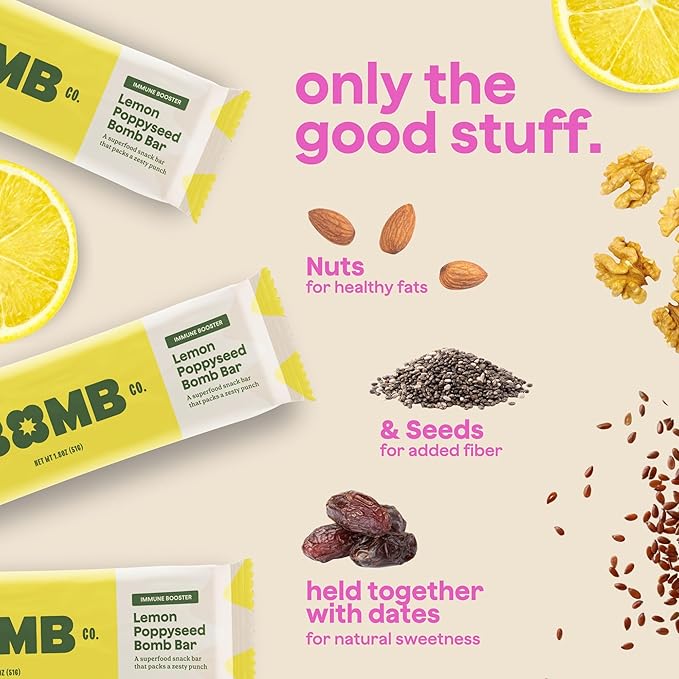 The Bomb Co. Bomb Bars Variety Pack, Healthy Snacks, Plant Based Bars With Superfood & Super Seeds, On the Go Snack & Breakfast Bar, Energy Support, Gluten Free, Non GMO, Dairy Free
