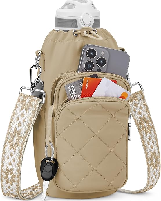 Water Bottle Bag Crossbody，Insulated Water Bottle Purse Crossbody Water Bottle Holder with Strap 40 oz