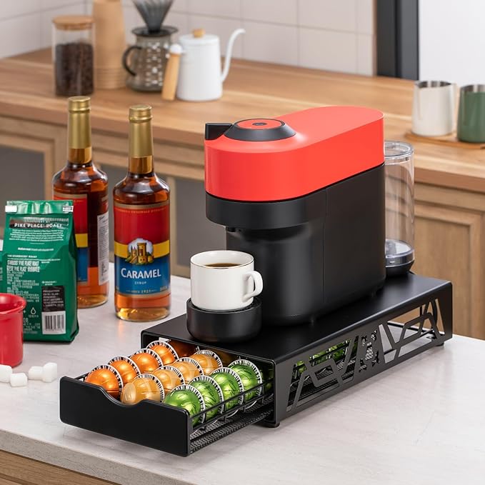 ZCDCP Pod Holder - Modern Sleek Black Metal Capsule Organizer for Nespresso Pods, Stylish Coffee Machine Stand for Coffee Bar, Office or Home Kitchen(30 Pods Capacity)