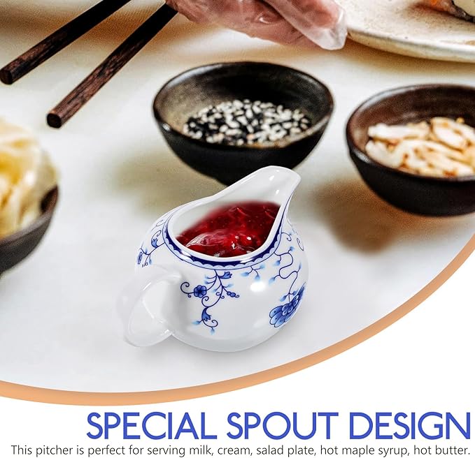 170ml/5.99oz Creamer Pitcher Small Porcelain Ceramic Creamer Pitcher Small Blue and White with Handle for Coffee Sauces Salad Milk