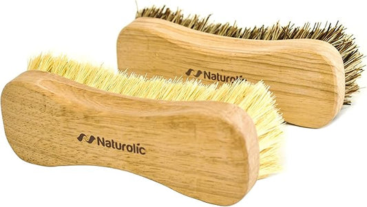 Naturolic All-Natural Wooden Scrub Brush Set | Wooden Handle | Tampico and Palmyra bristles | Eco Friendly Cleaning Products | Pack of 2