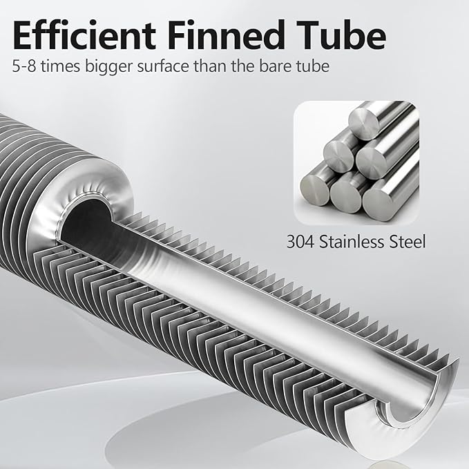 AB 25'' Side Arm Heat Exchanger Single Wall Fin Heat Exchanger Fin-Enhanced Stainless Steel 304 1"FNPT Water Heater and 3/4" FNPT Cold Water 13,500 Btu/hr