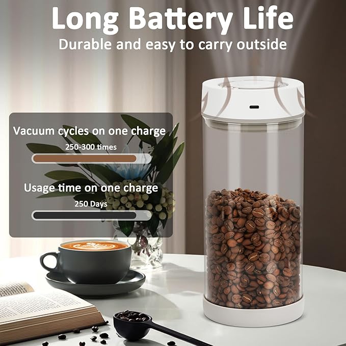Auto Vacuum Coffee Canister - 950ml Airtight Coffee Canister for 10.6 oz of Coffee Beans, One-Button Operation & Date Tracker, Coffee Bean Storage Container, Sealed Vacuum Canister