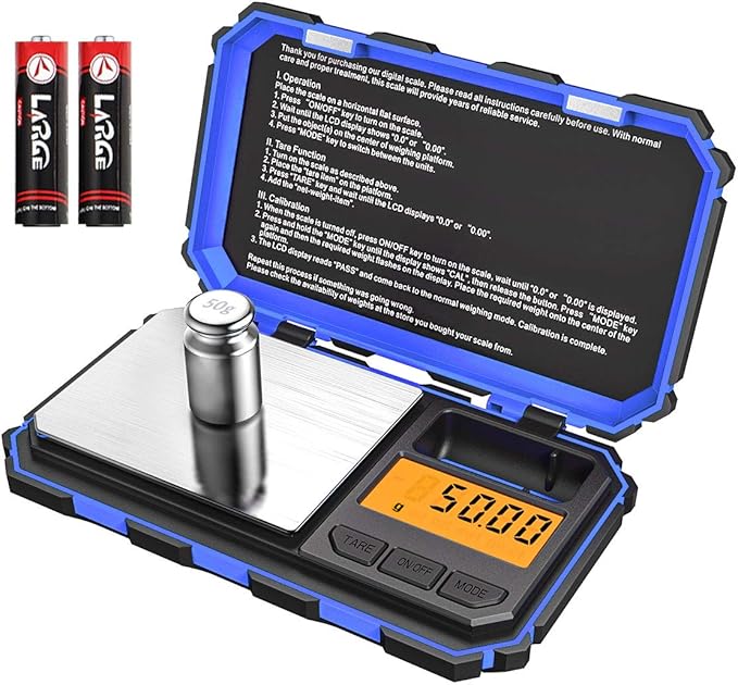 (Upgradaed) Digital Mini Scale, 200g /0.01g Pocket Scale, 50g Calibration Weight, Electronic Smart Scale, 6 Units, LCD Backlit Display, Tare, Auto Off, Stainless Steel (Battery Included)