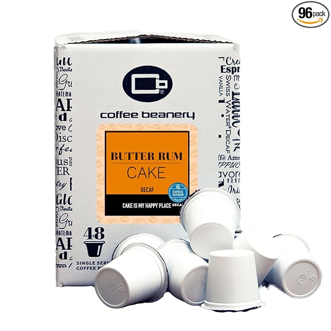 Butter Rum Cake Decaf Coffee Pods by Coffee Beanery | 96ct Bulk Flavored Decaf Coffee Pods Medium Roast Coffee Pods| 100% Specialty Arabica Coffee| Gourmet Coffee Pods