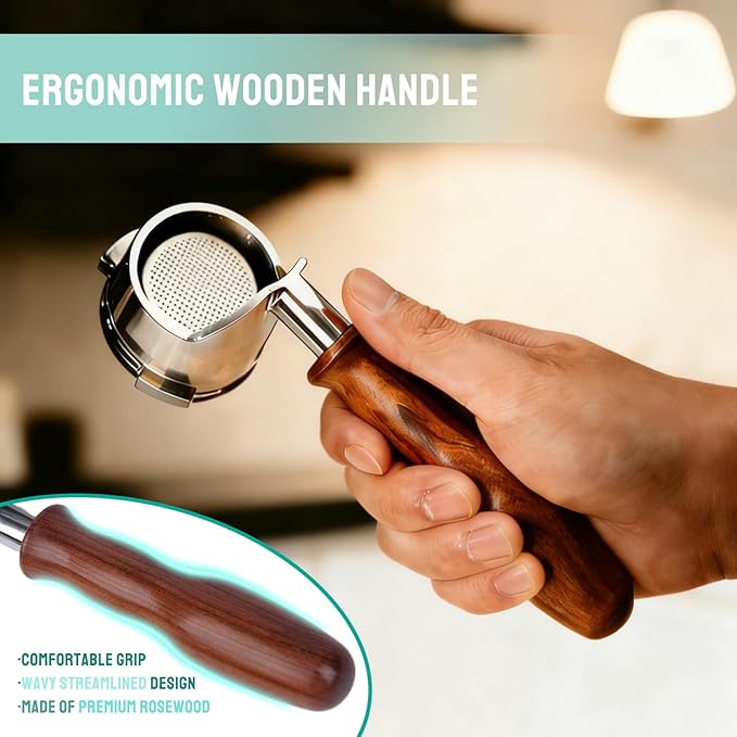 Bottomless Portafilter for Ninja Luxe Café ES601 & ES701C Models | Basket Not Included | Compatible with Stock Filter Basket | Ergonomic Wooden Handle