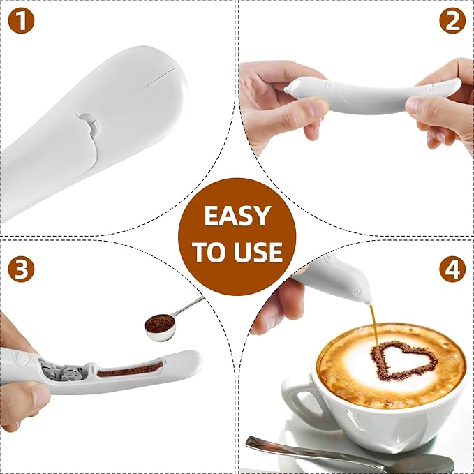 Spice Pen for Electrical Coffee Art for Latter &Food,DIY a Variety of Special Creative Pattern with All Natural Materials-Coffee Grounds, Cocoa Powder, Ground Sugar (White)