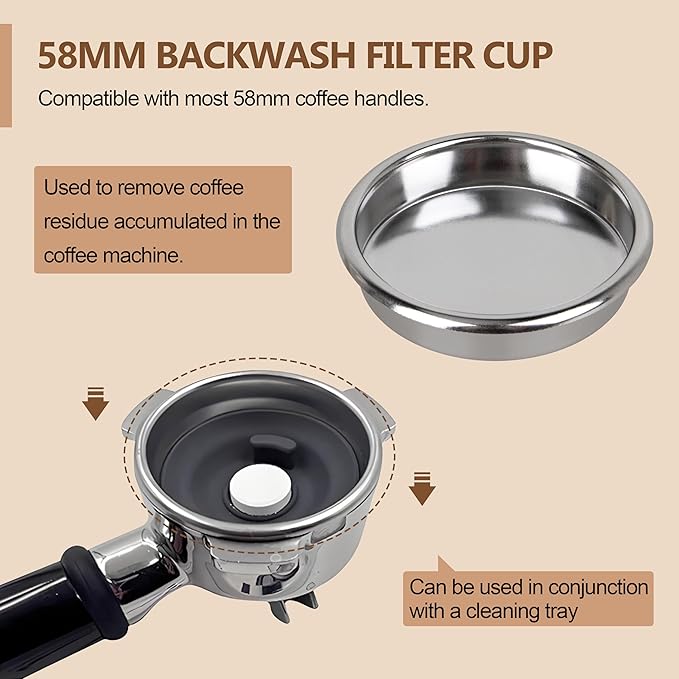 58mm Backflush Inser, Blind Portafilter Basket Backflush Filter Espresso, Stainless Steel Back Flush Blind Filter Basket Fits for Rancilio Espresso Machines Espresso Cleaning Disc(1pack)