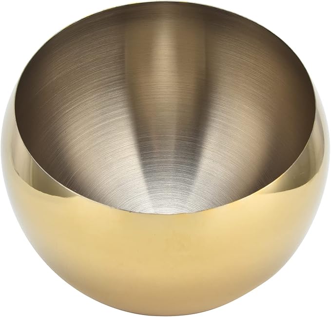 Stainless Steel Sugar Bowl with Tilted Spout, Spherical Design Brushed Metal Container for Sugar Cubes, Candy, Nuts, Salt- 3 Sizes for Home Kitchen, Cafe, Restaurant Parties (Golden)