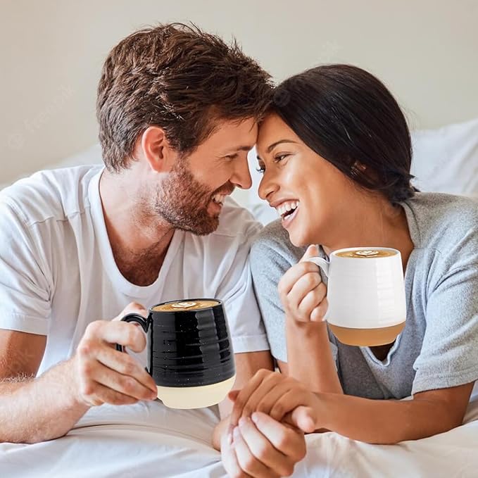 HASENSE 20 oz Coffee Mugs, Large Mugs with Handle Set of 2, Stoneware Coffee Cups for Mom Dad Friend, Prefect for Latta, Tea, Coffee, Dishwasher and Microwave Safe, White & Black