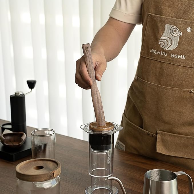 MIGAKU HOME Black Walnut Coffee Stir Stick for Syphon Coffee Maker/Aeropress/French Press - 10" Wooden Coffee Brewer Accessory with Ergonomic Handle