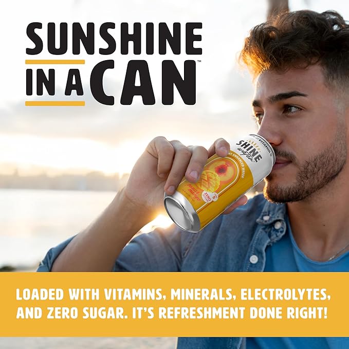 Shine Water Peach Mango Vitamin D Electrolyte Drinks 12-Pack, Sugar Free Flavored Water with Magnesium, Zinc & Antioxidants, Low Calorie Hydration Beverage, Plant-Based Vitamin Water Zero Sugar