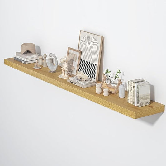 Floating Shelves for Wall, 72"W x 9.3"D x 1.5"H, Long Wooden Wall Mounted Display Shelves with Invisible Brackets for Living Room, Bedroom, Bathroom, Kitchen Decor and Storage, Set of 1, Oak