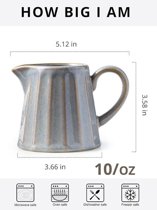 Ceramic Creamer Pitcher,Creamer Container with Handle, 10 OZ Small Milk Pitcher for Coffee, Sauces, Salad, Gray