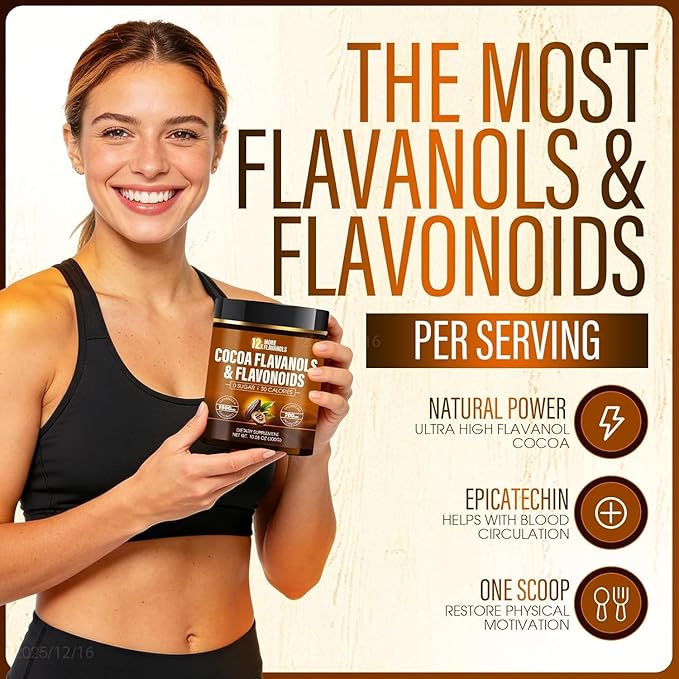 High Flavanol Cocoa Powder - 1500mg Per Serving with Cocoa Flavanols & Flavonoids 700mg Epicatechin, Boosts Circulation, Nitric Oxide, Energy and Heart Health - 300g (2)