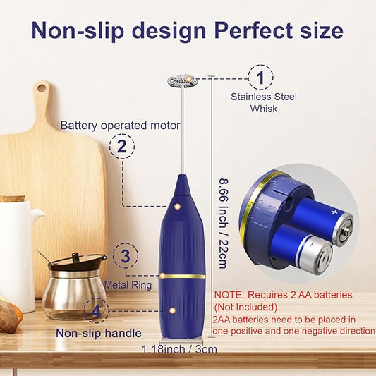 Milk Frother Handheld | Easy Clean, Detachable | Multi-Functional Drink Mixer for Coffee, Matcha, Eggs | Compact & Portable | Gift (Blue)