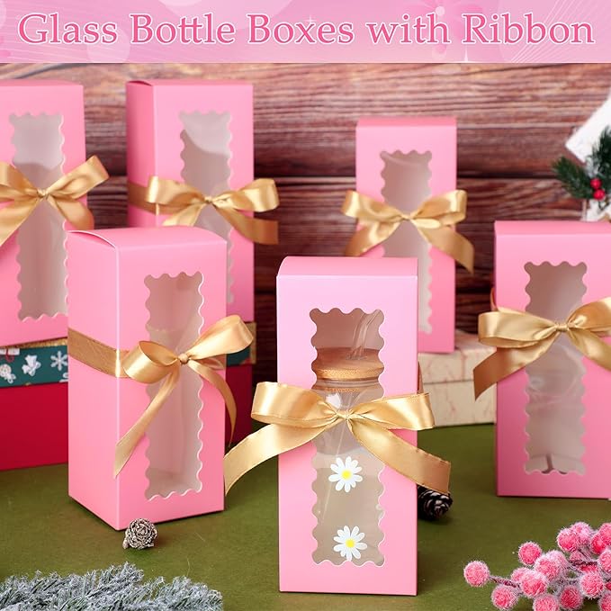 Windyun 100 Pcs Tumbler Gift Boxes for Sublimation Glass Exhibition Boxes Transparent for 12oz 16oz 20oz Shipping Cup Exhibition Packaging for Jars Mug Can Party Supplies(Pink)