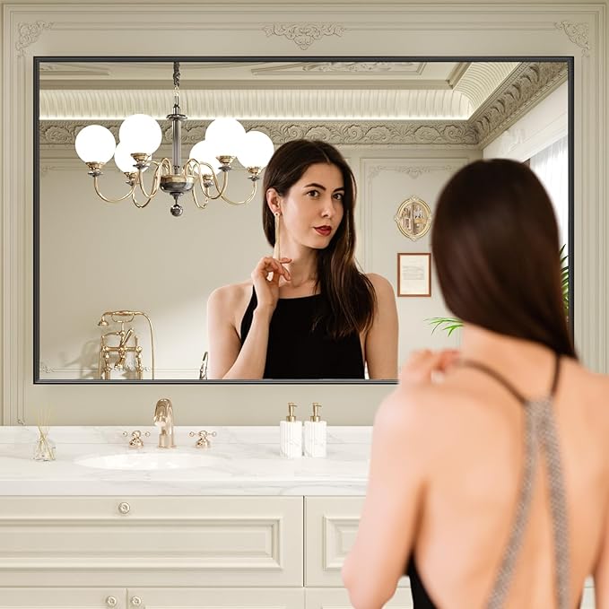 LOAAO Black Bathroom Mirror 72"X40" for Wall, Rectangle Bathroom Vanity Mirror, Tempered Glass, Hangs Vertically or Horizontally, Easy to Install, Modern Design