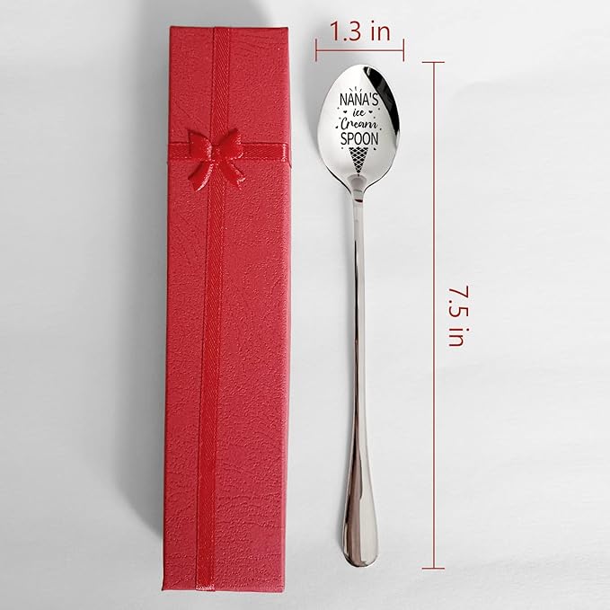 PZJIEAN Nana's Ice Cream Funny Engraved Stainless Steel Spoon, Best Ice Cream Coffee Dessert Spoon Gifts for Grandma Nana Ice Cream Lovers Birthday Mothers Day Christmas
