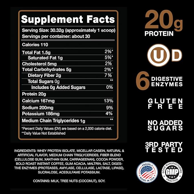 Devotion Nutrition Protein Powder Mocha Java Chip – 20g Whey Isolate & Casein Protein Blend – No Added Sugar, Low Carb, Gluten-Free, Keto-Friendly, 1g MCT, Kosher – 2lb Pouch
