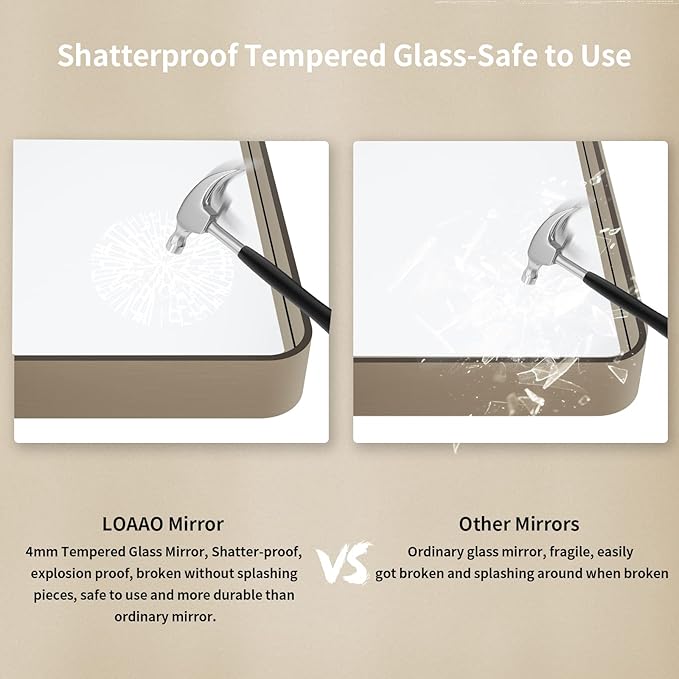 LOAAO 30”X36” Bronze Bathroom Mirrors for Vanity, Rounded Rectangle Brushed Bronze Metal Frame Mirror, Anti-Rust, Tempered Glass, Hangs Horizontally or Vertically