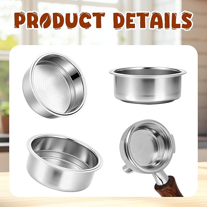 51mm Portafilter Basket, Stainless Steel 2 Cup Coffee Filter, Pressurized Espresso Filter Basket Double Layer for Portafilter Coffee Machines (2 Cups Capacity)